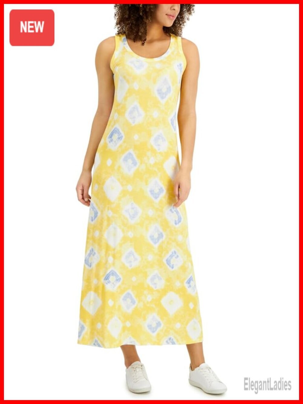 Petite Tie Dye Maxi Dress - Casual Scoop Neck Short Sleeve
